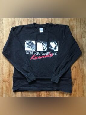 VintageGildan Black Cedar Rapids Kernels Long Sleeve Tee W/ White & Red Graphics
